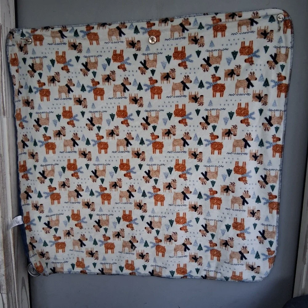 Chick Pea Blue Baby Blanket Deer Reindeer Trees Security Lovey 30